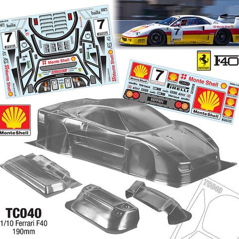 Team c Ferrari F40 1/10 clear body 190mm