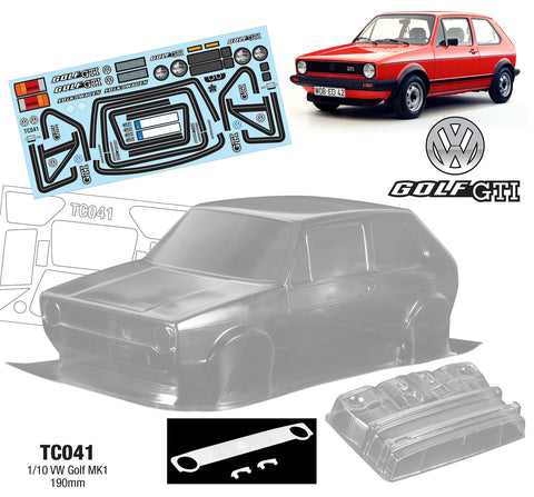Team C VW Golf Gti Mk1 1/10 clear body 190mm "fronti"